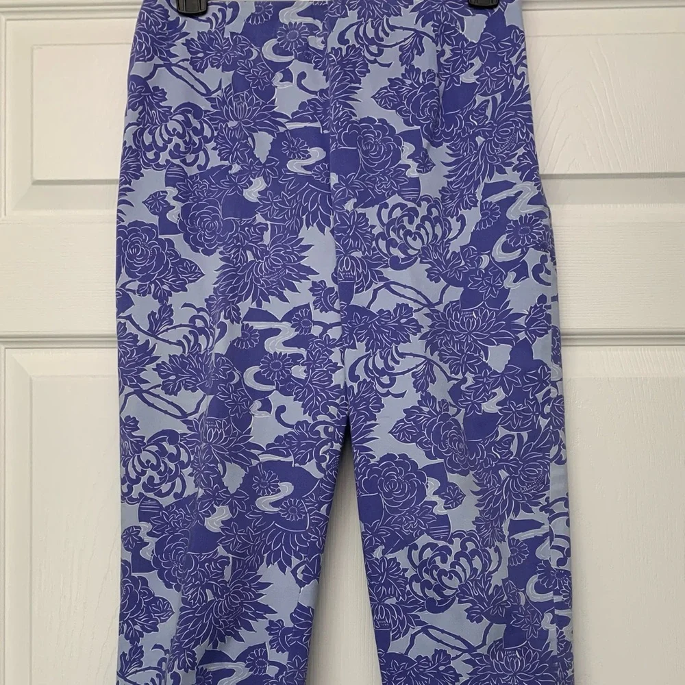 ❤️ANN TAYLOR PURPLE PERIWINKLE FLOWER PRINT ANKLE PANTS BUSINESS CASUAL EUC Sz 4 - Picture 1 of 4